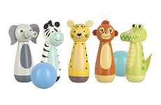 Jungle Animals Wooden Skittles - Bowling Set Skittles Game for Kids, Indoor and Garden Toys - Wooden Toys for 2 Year Olds, Toddler - Early Development & Activity Toys by Orange Tree Toys