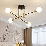 Jasni Sputnik Ceiling Light Chandelier Mid Century Modern Nordic Pendant Lighting 4 Lights Fixture Black Gold Semi-Flush Mount Ceiling Light for Bedroom,Dining Room,Kitchen,Office,Hallway (4-Light)