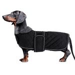 Morezi dachshund coats, dachshund coat, coat for dachshund, dog winter coat with padded fleece lining, outdoor dog apparel with adjustable bands - Black - L