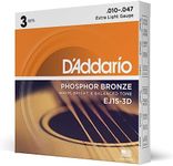 D'Addario EJ15 Phosphor Bronze Extra Light Acoustic Strings 3-Pack