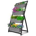 4-Ft Vertical Garden Planter for Outdoor and Indoor Plants - Elevated Planter with 4 Rectangular Plastic Planter Boxes for Patio and Balcony (1-Pack/Granite Grey)