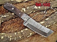 8" Long hand forged Damascus steel full tang Tanto blade custom made hunting Knife, Grey bone with Damascus Bolster, Cow leather sheath