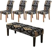 HAOYONG Dining Room Chair Cover Printed Chair Slipcover Washable Parsons Chair Slipcover Removable Seat Protector for Dining Room Hotel Ceremony Restaurant - 4 PCS Chair Cover+1 PC Bench Cover