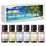 EUQEE Holiday Island Fragrance Oil Gift Set of 6 Summer Fragrance Essential Oils Set for Humidifier, Aromarathepy - Pineapple, Coconut, Bay Rum, Sea Breeze, Bubble Gum, Marshmallow -10ML