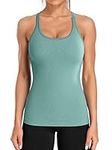 ATTRACO Yoga Racerback Tank Top for Women with Built in Bra Athletic Workout Tank Green L