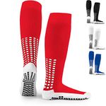 LUX Anti Slip Knee Football Socks,Non Slip Football/Basketball/Hockey Sports Grip Socks - Red