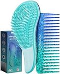 Lily England Detangle Hair Brush & Wide Tooth Comb Set - Lightweight Detangler for Women, Kids & Toddlers with Flexible Bristles - Detangling Comb & Hairbrush Kit for All Hair Types, Blue Glitter