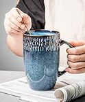 Zibaobeter 600ml Mug Coffee Cup Retro Ceramic Large Capacity Mug With Handle Blue Mug Home Office Gift