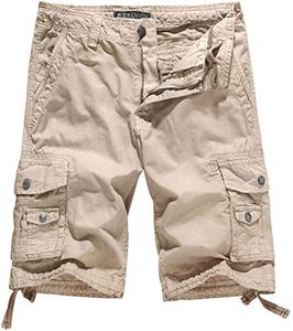 WenVen Men's Big and Tall Cotton Twill Cargo Shorts Lightweight, Khaki, 46
