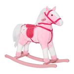 Qaba Rocking Horse Plush Pony Children Kid Ride on Toy w/Realistic Sound (Light Pink)