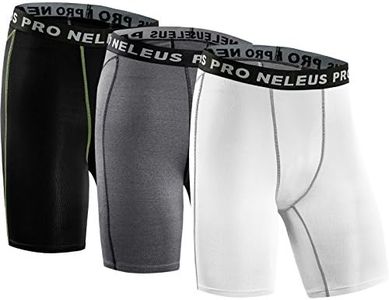 Neleus Men's 3 Pack Compression Short047BlackGreyWhiteUS XLEU 2XL