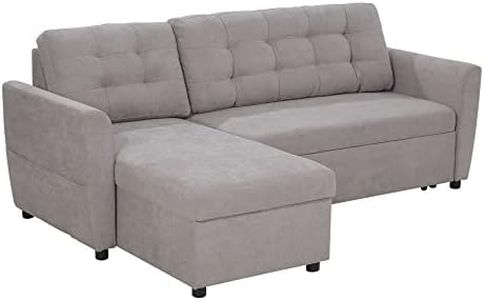 HOMCOM Divano Letto Angolare 3 Posti con Chaise Longue Contenitore e Rivestimento Effetto Lino, 217x134x85cm, Grigio