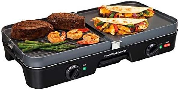 Hamilton Beach 3-in-1 Electric Indoor Grill + Griddle, 8-Serving, Reversible Nonstick Plates, 2 Cooking Zones with Adjustable Temperature (38546), Black