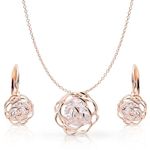 Crystalline Azuria Women 18ct Rose Gold Plated White Crystal Roses Flowers Necklace and Earrings Set for Women Wedding Party Bridal Bridesmaid Accessories