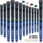 SAPLIZE CL04 Golf Grips(13 Grips + 15 Tapes Bundle), Cord Rubber, Golf Club Grips, Mid Size, Blue