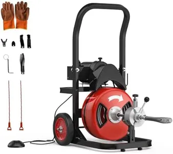Drain Cleaner Machine 100FT x 3/4 Inch, Portable Auto Feed Sewer Snake Auger on Wheels, Electric Drain Cleaning Machine with 4 Cutters & Air-Activated Foot Switch for 2" to 4" Pipes