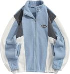 ZAFUL Winter Coat for Men Long Sleeve Crop Zip Up Faux Fur Pullover Tops Color Block Drawstring Hem Fall Outwear (XXL Blue)