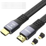 Flat HDMI Cable 20 Feet, 4K HDMI High Speed Braided Cord, Pure Copper, Supports 4K@60Hz 2160p 1080p HDR HDCP 2.2 ARC Full 3D (with Ties and 2 HDMI Adapters)- 20ft