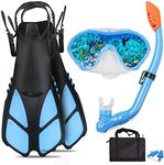 AosDero Kids Snorkeling Set with Flippers Panoramic Snorkel Mask Dry Top Snorkel Earplugs Gear Bag,Snorkeling Gear for Kids,Youth,Boys and Girls Age 5-12