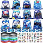 Video Game Party Favours , Including Video Game Theme Boy Video Game Bags Drawstring Goodie Treat Bags, Wristbands, Badge,Tattoo Stickers, for Classroom Prizes Boys Kids Birthday Party Supplies