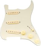Musiclily Pro SSS Pre-wired Loaded Strat Pickguard with Artec Staggered Alnico 5 Single Coil Pickups Set for Squier Strat Style Electric Guitar, 3ply Cream