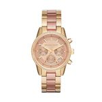 Michael Kors Women's Ritz Stainless Steel Watch with Crystal Topring, Gold/Pink/37mm, Bracelet