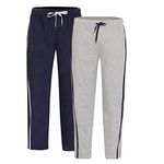 Mens Pyjama Bottoms Loungewear Night Pants with Pockets (L,Navy/Grey)