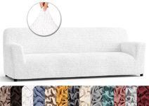 PAULATO BY GA.I.CO. 4 Seater Sofa Cover - Couch Cover - Sofa Slipcover - Cotton Fabric Slipcover - 1-Piece Form Fit Stretch Stylish Furniture Cover - Microfibra Collection - Crisp White (Sofa)