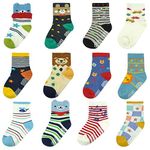 HYCLES Toddler Grip Socks - 12 Pairs Baby Boy Anti Slip Socks for Infant Kid Children Girls Non Skid Socks Bear 1-3 Years