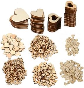 TOKERD 500 Piezas Corazones de Madera Rodajas Manualidades Corazones de Madera Pequeños Para Decoración de Boda Adornos Artesanales DIY Tamaño 10mm, 20mm, 30mm, 40mm
