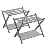 SONGMICS Luggage Racks for Guest Room, Set of 2, Suitcase Stand with Fabric Storage Shelf, Foldable for Space-Saving Storage, Steel Frame, Hotel, Bedroom, Dove Gray URLR004G02