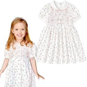 Curipeer Toddler Girl Dress Summer Floral Dresses for Girls Short Sleeve Playwear Sundress, A-white Floral, 18 Months