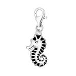 Quiges 925 Sterling Silver Black Enamel 3D Ocean Seahorse Lobster Clasp Charm Clip on Pendant