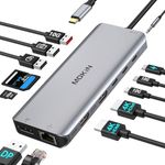 USB C Docking Station 2 HDMI DisplayPort DP Docking Station Dual Monitor Adapter 10Gbps USB C Hub Multiport Laptop Dock with 2 4K HDMI DisplayPort, RJ45, 5 USB C/A Audio SD/TF for Dell Surface HP