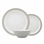 Denby - Elements Light Grey Dinner Set For 4 - 12 Piece Ceramic Tableware Set - Dishwasher Microwave Safe Crockery Set - 4 x Dinner Plates, 4 x Medium Plates, 4 x Cereal Bowls