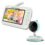 Heart of Tafiti Baby Monitor with Camera and Night Vision, 5" 720P HD Quad View Split Screen, No Wifi, Auto Noise Reduce, VOX/Voice Activation, 1000ft Range, Aqua 50