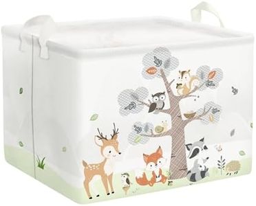 Clastyle 36L Large Woodland Animal Tree House Baby Basket Rectangle Deer Fox Squirrel Shelf Basket with Handle Collapsible Book Toy Clothes Towel Nursery Storage Basket