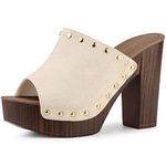 Allegra K Women's Open Toe Platform Block Heel Slides Sandals Beige 4.5 UK/Label Size 6.5 US