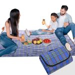 ZHCIHO Picnic Blanket Waterproof, Tartan Picnic Blanket, Picnic Blankets with Carrying Handle, Washable 150 x 200cm large picnic blanket for Hiking Travelling Outdoor Camping,Parks (Blue)