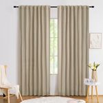 Brown Linen Total Blackout Curtains 54 Inch Long for Bedroom, Burlap Textured Farmhouse Back Tab Energy Saving Thermal Insulated Rod Pocket Window Treatment for Living Dining Room, 52"W 2 Panels