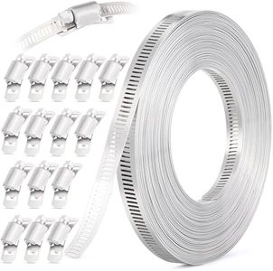 OURU 30FT Hose Clamps,304 Stainless Steel Hose Clamp Assortment Kit DIY Metal Strapping with Holes+15 Fasteners,Adjustable Worm Gear Large Hose Clamps Metal Band Screw Clamp Straps for Pipe,Duct,Tube