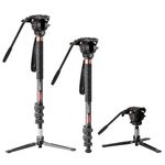 Cayer CF34 Carbon Fiber Camer Monopod Kit, 182cm Professional Telescopic Video Monopods with Video Fluid Head and Folding Support Base for DSLR Video Cameras Camcorders, Plus 1 Extra Sliding Plate