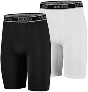 LEAO Youth Boys Compression Shorts 2-Pack Performance Athletic Underwear Sports Boxer Briefs Black/White L
