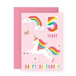 Central 23 Unicorn Birthday Card For Girls Age Five - 5th Birthday Card - Gift For Girls Five Year Old - Comes With Fun Stickers