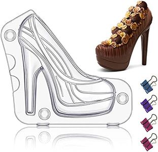 Sakolla High Heel Shoe Chocolate Molds, 3D Shoe Candy Molds Large Thick Soled Stiletto Molds with 4 Clips Cake Decoration for Wedding Birthday Party Baking Pastry Tool