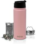 MIRA Stainless Steel Insulated Tea Infuser Bottle for Loose Tea - Thermo Travel Mug with Removable Tea Infuser Strainer-18 oz, Taffy Pink