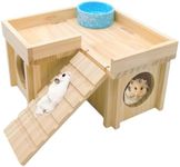 Acsist Wooden Hamster Hideout Hamster Wood House with Ladder Habitats Decor Detachable Small Animals Cage Accessories for Hamster Rat Gerbils and Other Small Pets