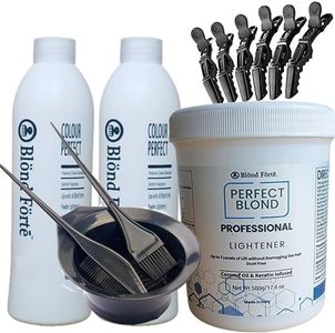 Perfect Blond 17 Oz/1.1 lbs Hair Toner Dye Lightener Bleaching Powder Kit + 30 Vol Developer Bundle (White Lightening Powder)