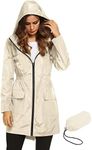 LOMON Women's Lightweight Waterproof Raincoat With Hood Long sleeve Outdoor Hiking Rain Jacket Beige XXL