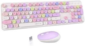 UBOTIE Colorful Computer Wireless Keyboards Mouse Combos, Typewriter Flexible Keys Office Full-Sized Keyboard, 2.4GHz Dropout-Free Connection and Optical Mouse (White-Colorful)